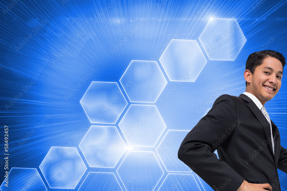 Aufkleber composite image of smiling asian businessman pointing