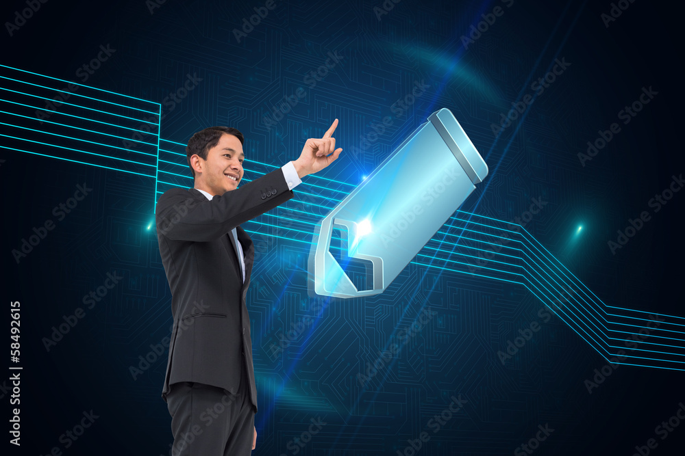 Aufkleber composite image of smiling asian businessman pointing