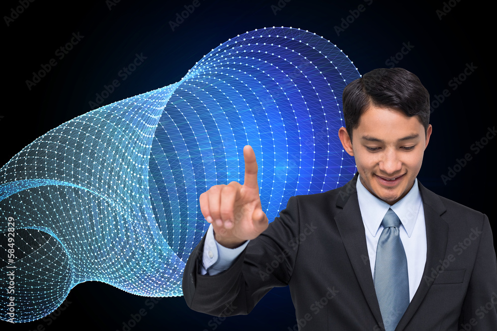 Poster composite image of smiling asian businessman pointing
