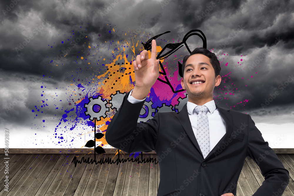 Aufkleber composite image of smiling asian businessman pointing
