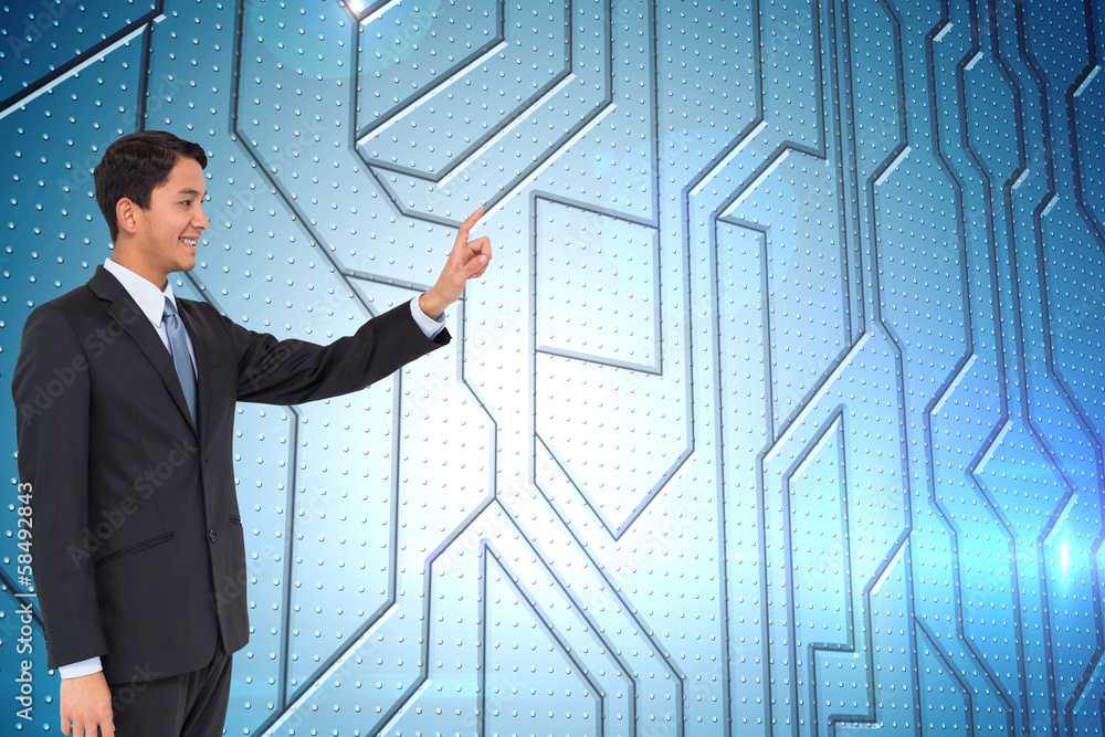 Aufkleber composite image of smiling asian businessman pointing