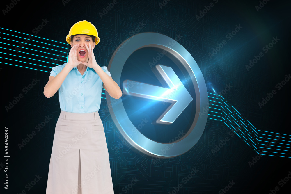 Poster Composite image of attractive architect shouting at camera