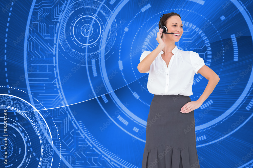 Aufkleber Composite image of cheerful smart call center agent working