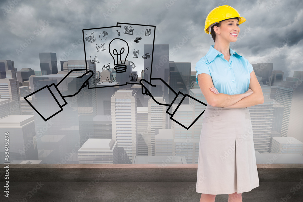 Poster Composite image of smiling attractive architect posing