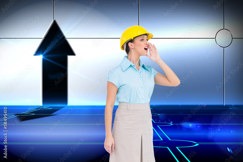 Poster composite image of attractive architect yelling