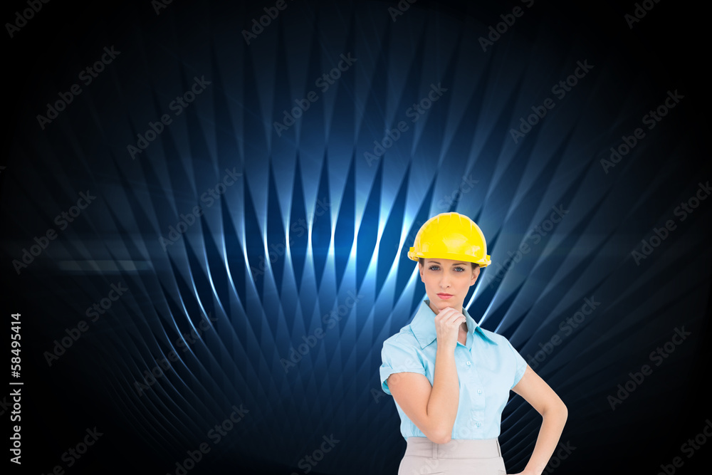 Poster Composite image of thoughtful attractive architect posing