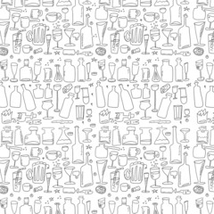 doodle bottle and glass, background and texture