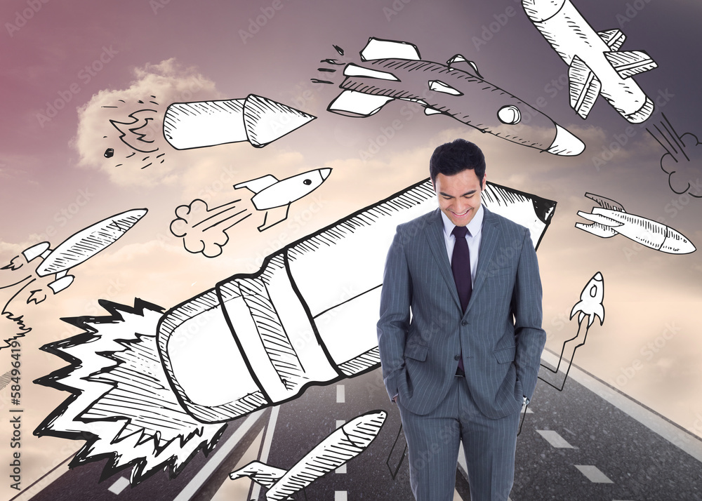 Poster composite image of smiling businessman standing