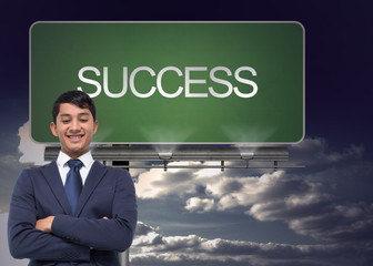 Composite image of smiling asian businessman with arms crossed