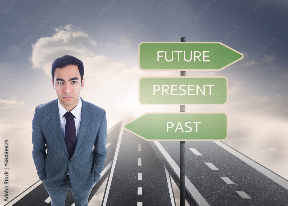 Poster composite image of unsmiling businessman standing