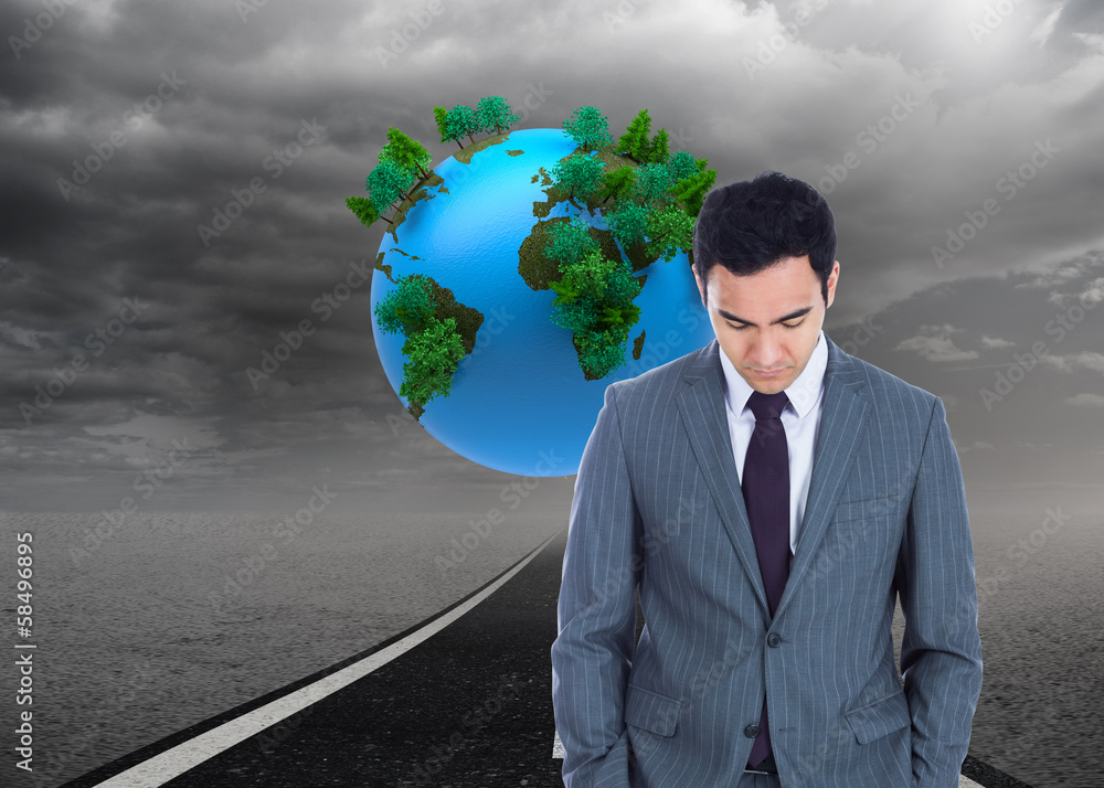 Poster composite image of unsmiling businessman standing