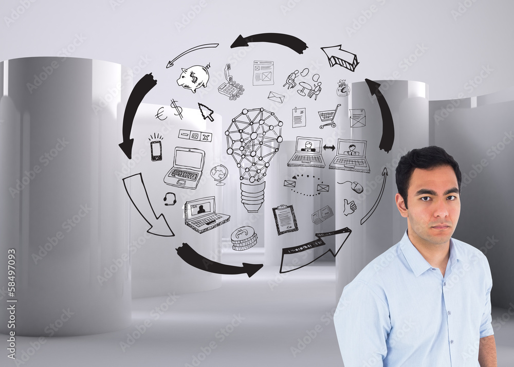 Poster Composite image of unsmiling casual man standing