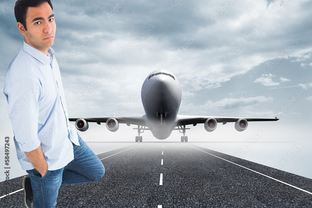 Poster composite image of unsmiling casual man standing