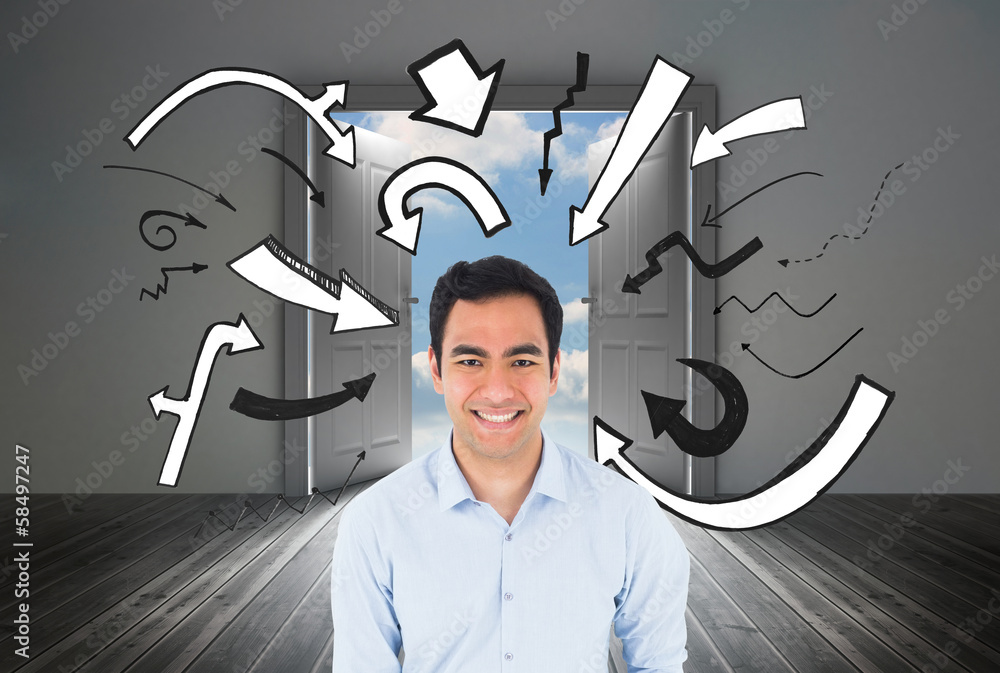 Poster composite image of smiling casual man standing