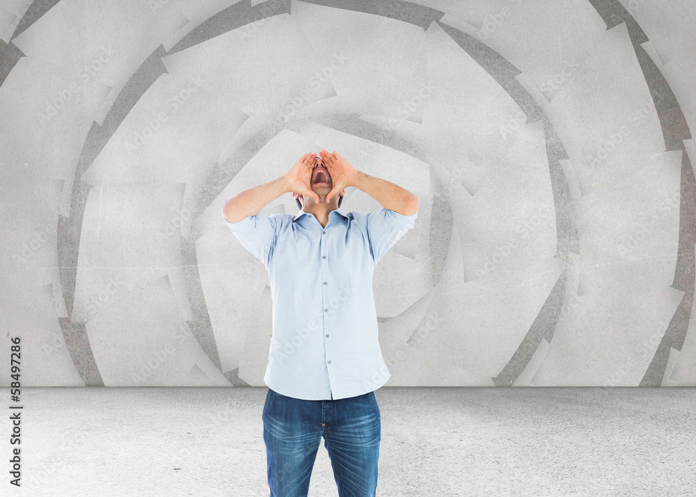 Poster composite image of shouting casual man standing