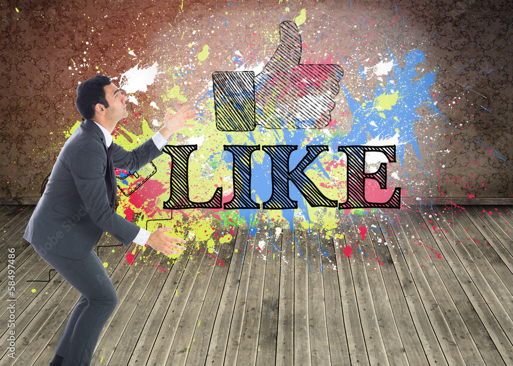 Poster composite image of unsmiling businessman catching