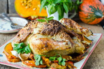 Baked chicken with pumpkin