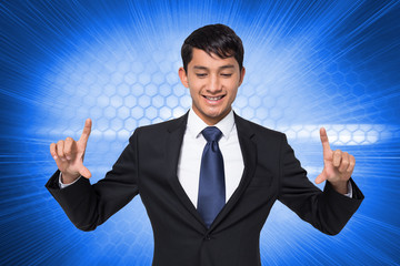 Composite image of smiling businessman holding