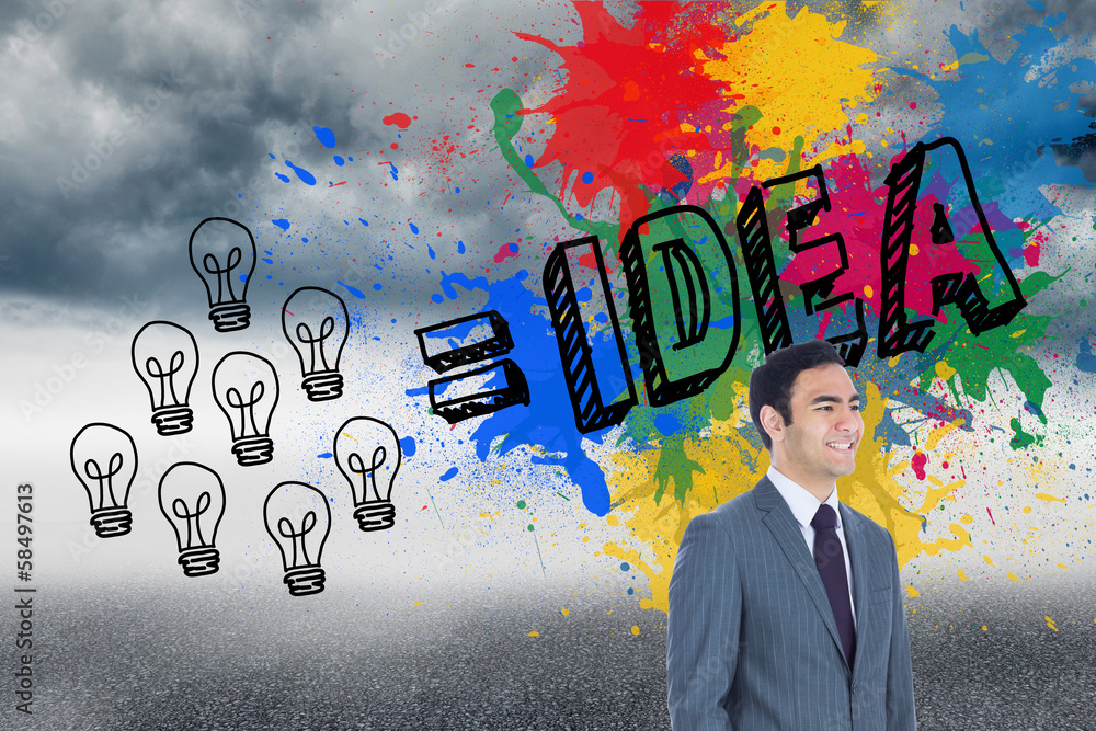 Poster composite image of smiling businessman standing