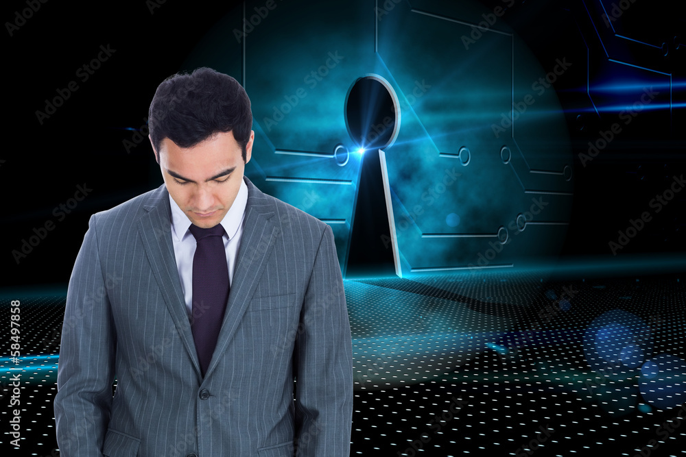 Poster composite image of unsmiling businessman standing
