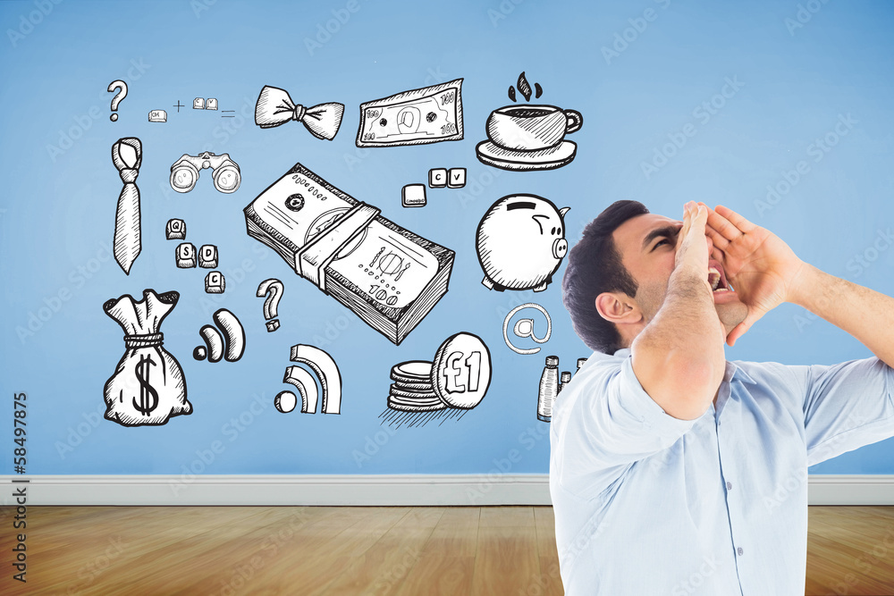 Poster composite image of shouting casual man standing