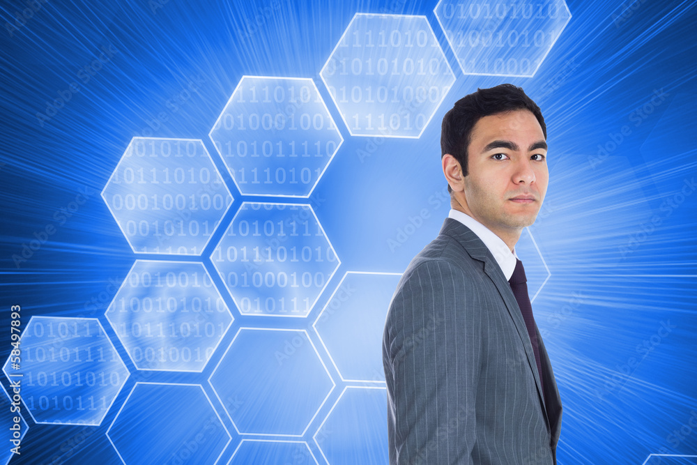 Poster composite image of unsmiling businessman standing