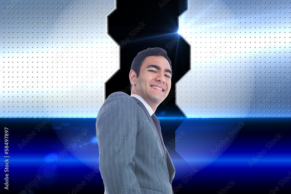 Poster composite image of smiling businessman standing