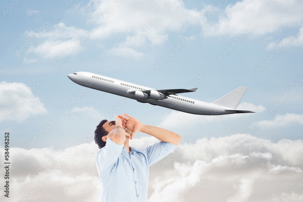 Poster composite image of shouting casual man standing