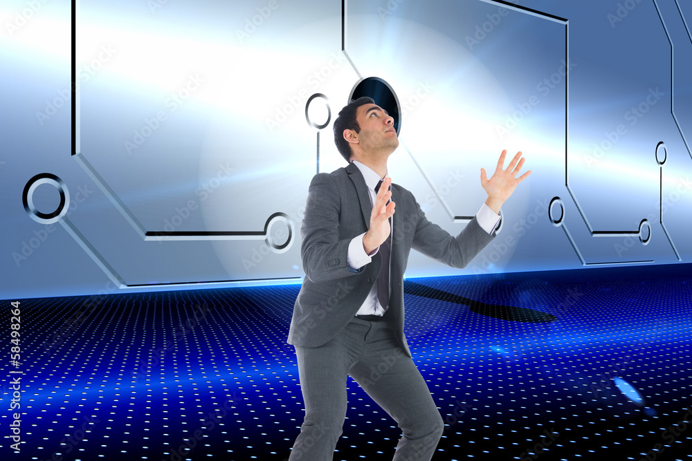 Poster composite image of unsmiling businessman catching