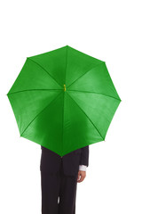 Businessman standing umbrella.