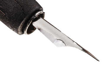steel sharp nib of writing pen close up