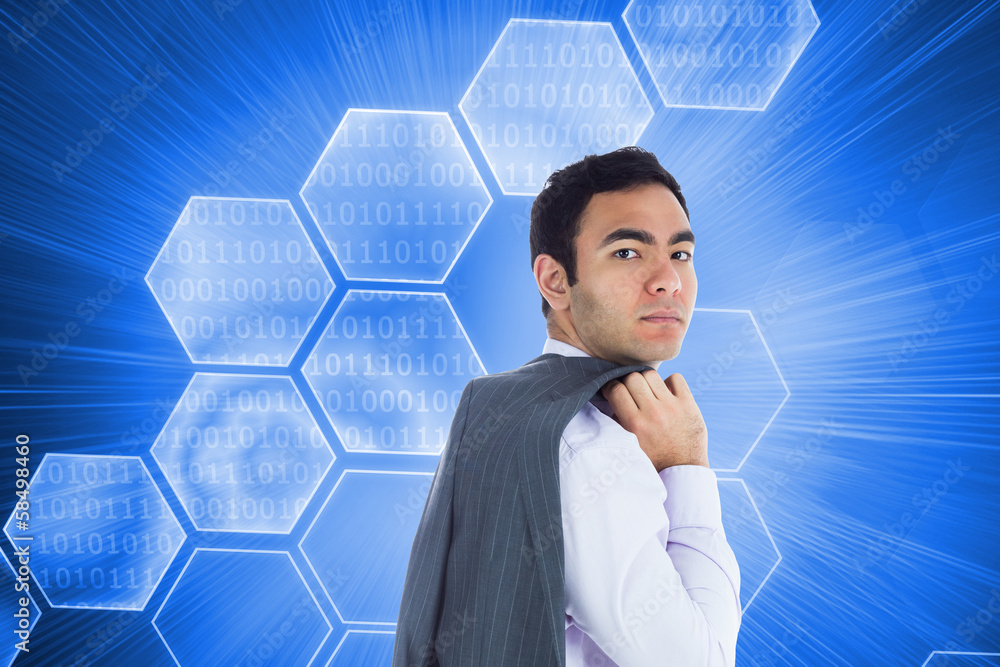 Poster composite image of unsmiling businessman standing