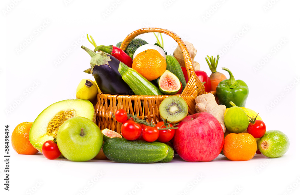 Wall mural fresh, organic vegetables and fruits in the basket - Wall murals