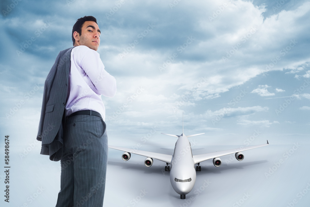 Poster composite image of unsmiling businessman standing
