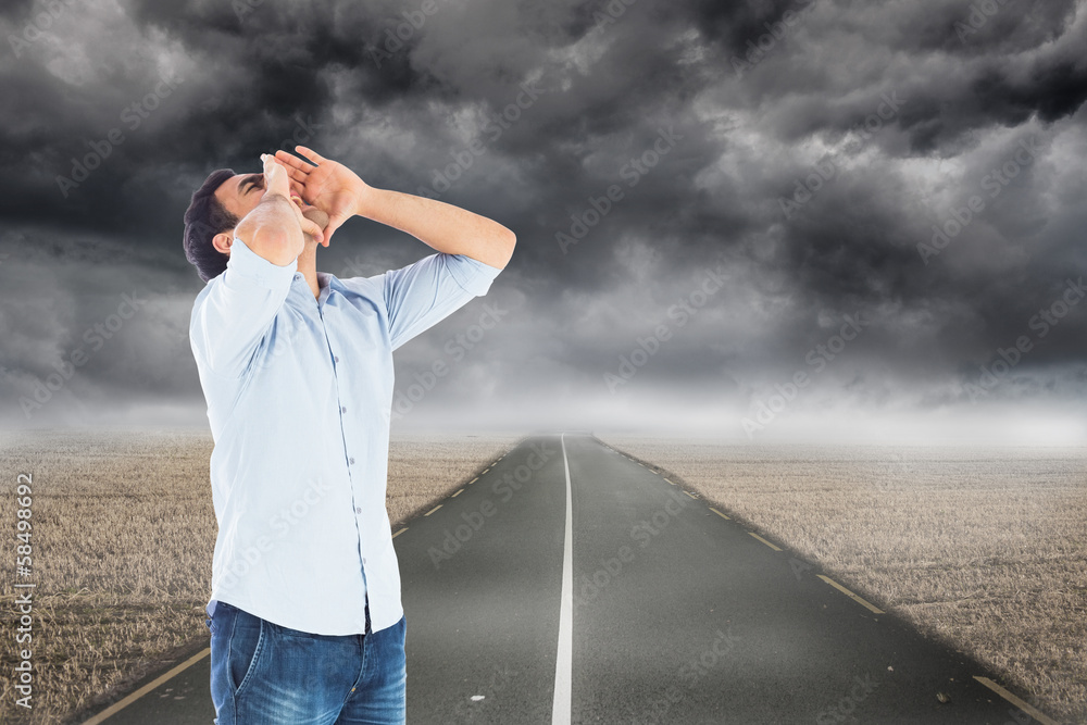 Poster composite image of shouting casual man standing