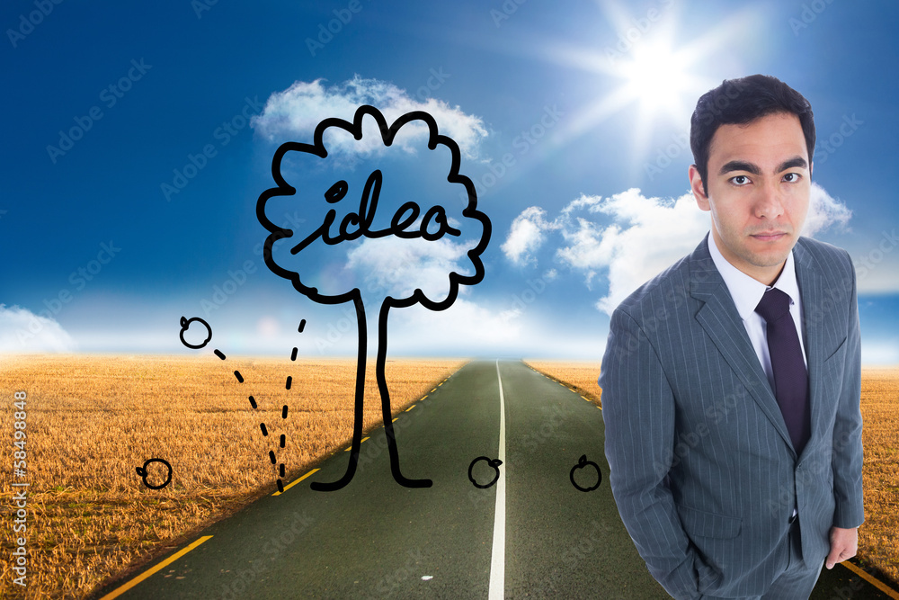 Poster composite image of unsmiling businessman standing