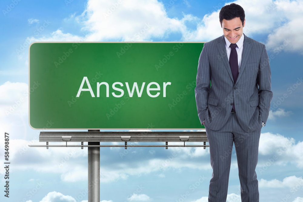 Poster composite image of smiling businessman standing
