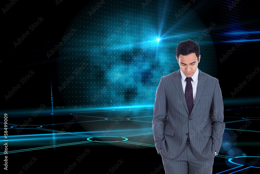 Poster composite image of unsmiling businessman standing