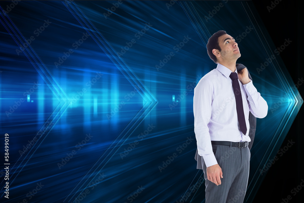 Poster Composite image of unsmiling businessman standing