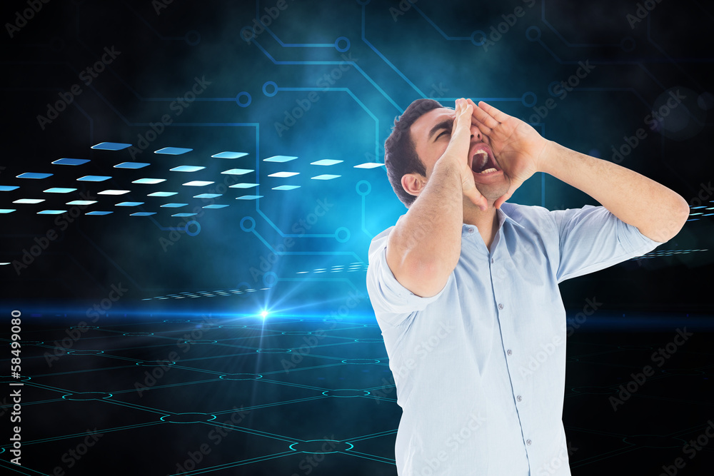 Poster composite image of shouting casual man standing