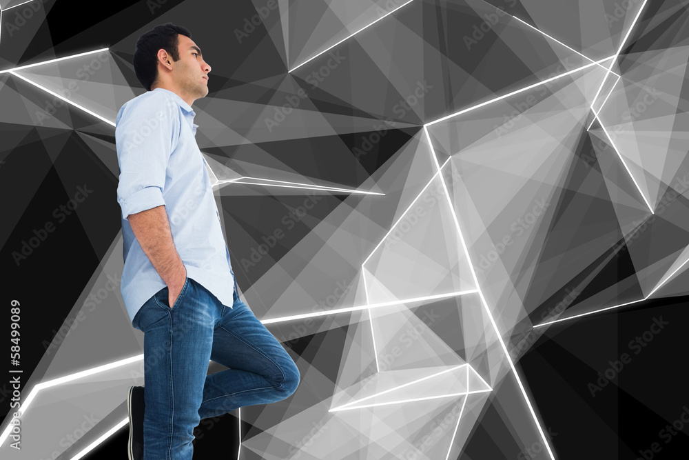 Poster Composite image of unsmiling casual man standing