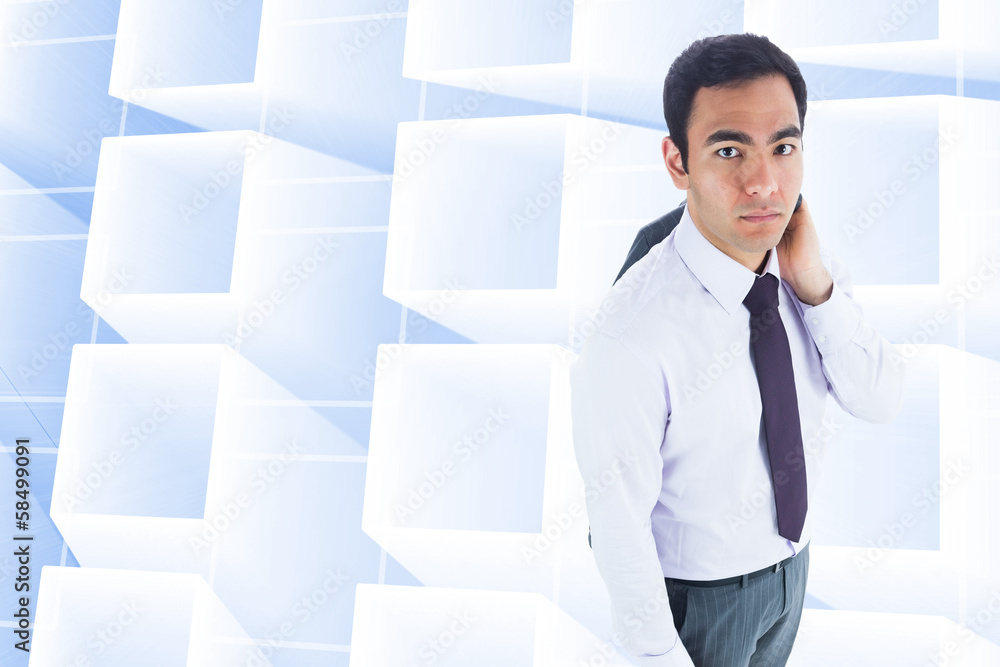Poster composite image of unsmiling businessman standing