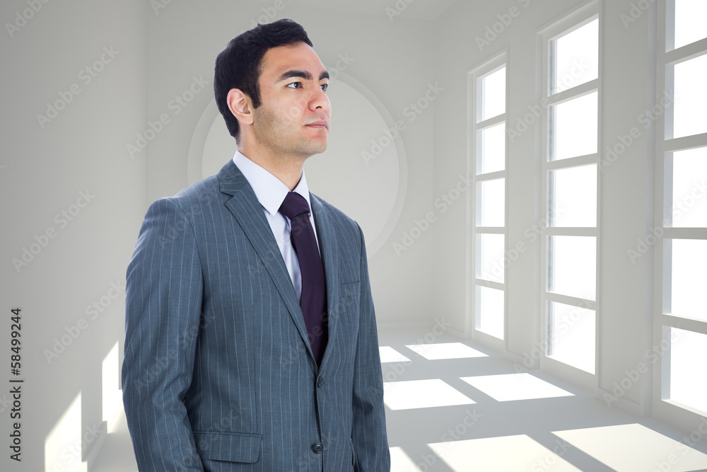 Poster composite image of unsmiling businessman standing