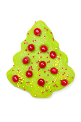 Iced Christmas tree cookie isolated on white