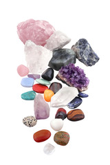 Group of  various kinds of crystals on white background