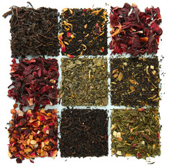 assortment of dry tea, isolated on white