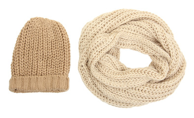 Warm knitted clothing isolated on white