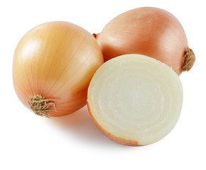 Fresh onion bulbs isolated on white background, clipping path in