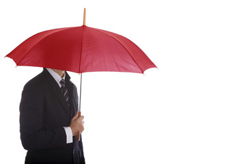 Businessman standing umbrella.