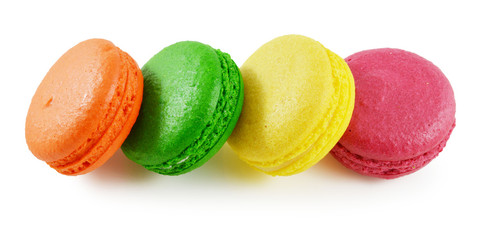 Colorful macaroons on white background